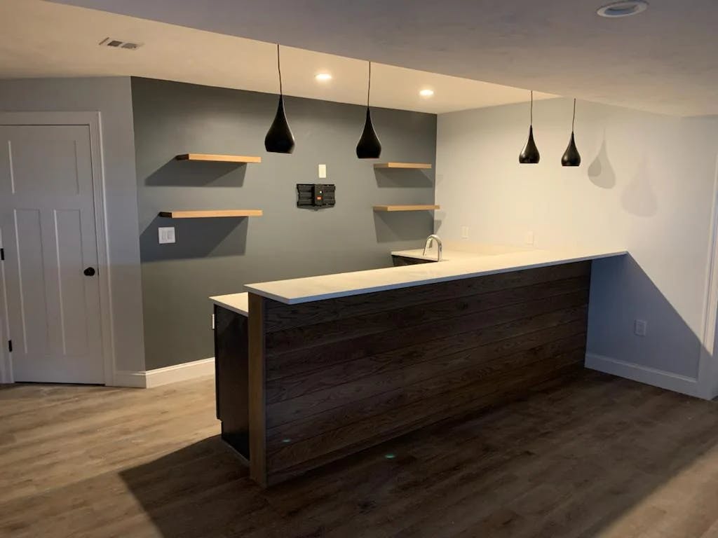 basement bar area with kitchen remodel